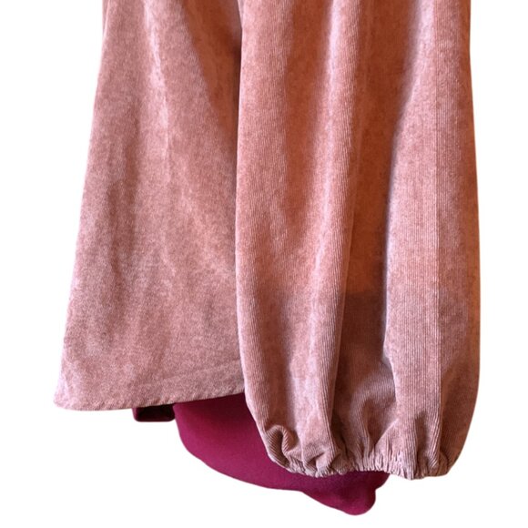 ICONE - Copper pink Corduroy buttons down shirt with puff sleeves - LARGE - Picture 5 of 10